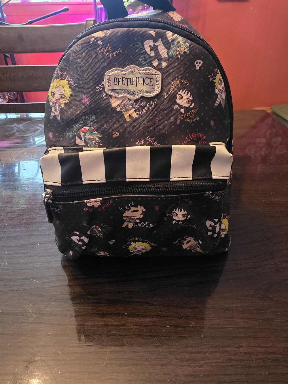 Beetlejuice Mini Backpack - Black Patterned Mini Bag